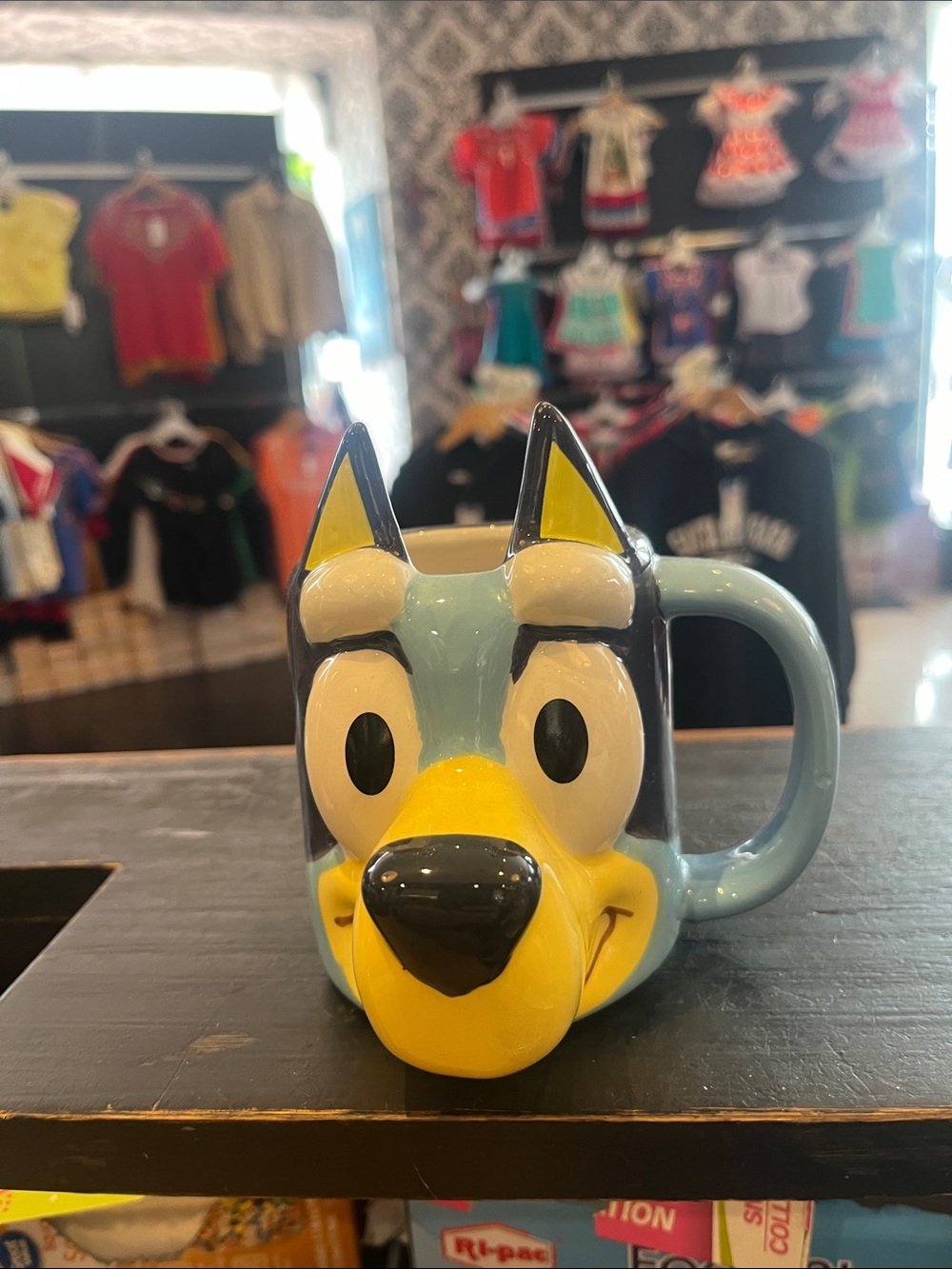 Cute Blue Cartoon Dog Ceramic Coffee Mug with Yellow Accents